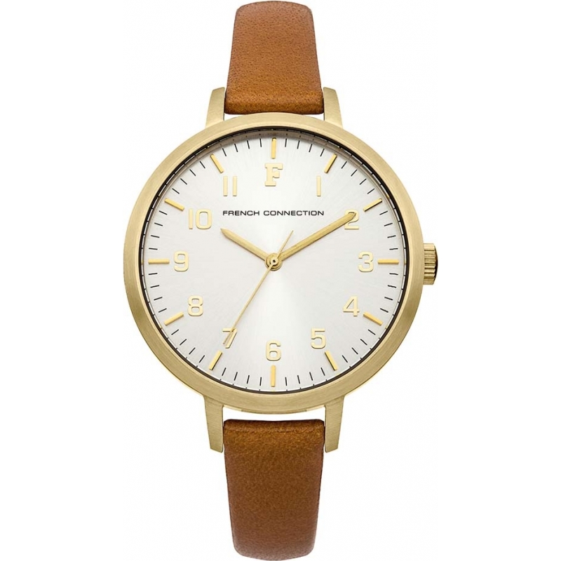 French Connection Ladies Camel Leather Strap Watch