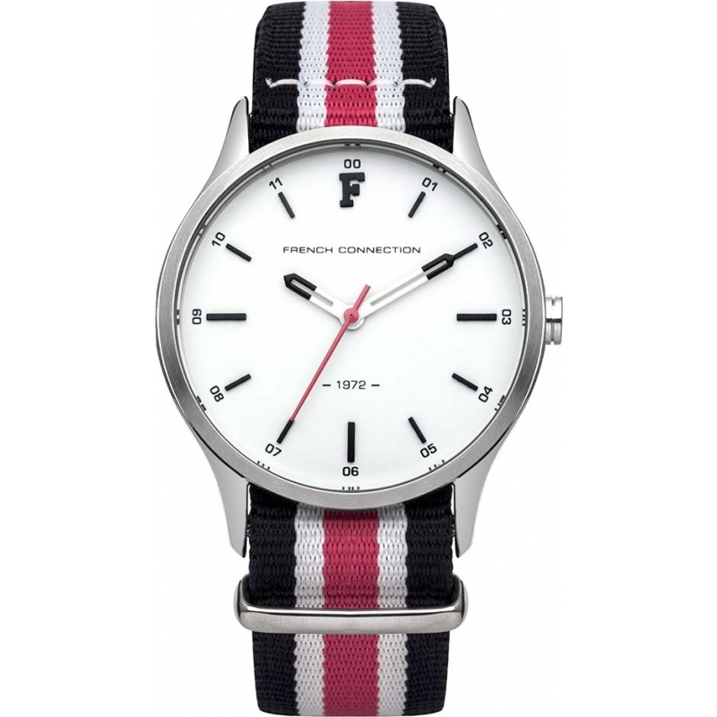 French Connection Ladies Multicolour Striped Fabric Strap Watch