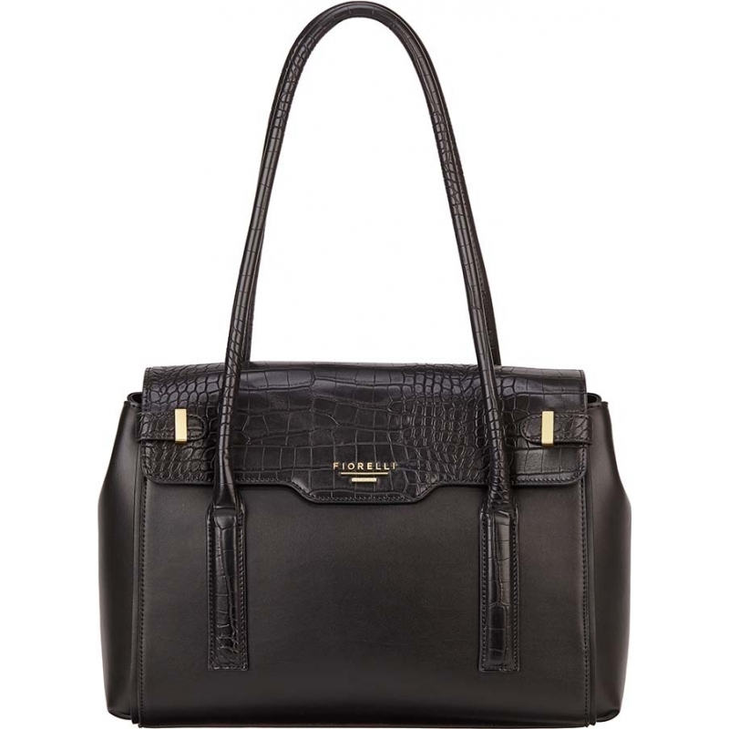 Fiorelli Ladies Deacon Black Croc Mix Flap Over Tote Bag