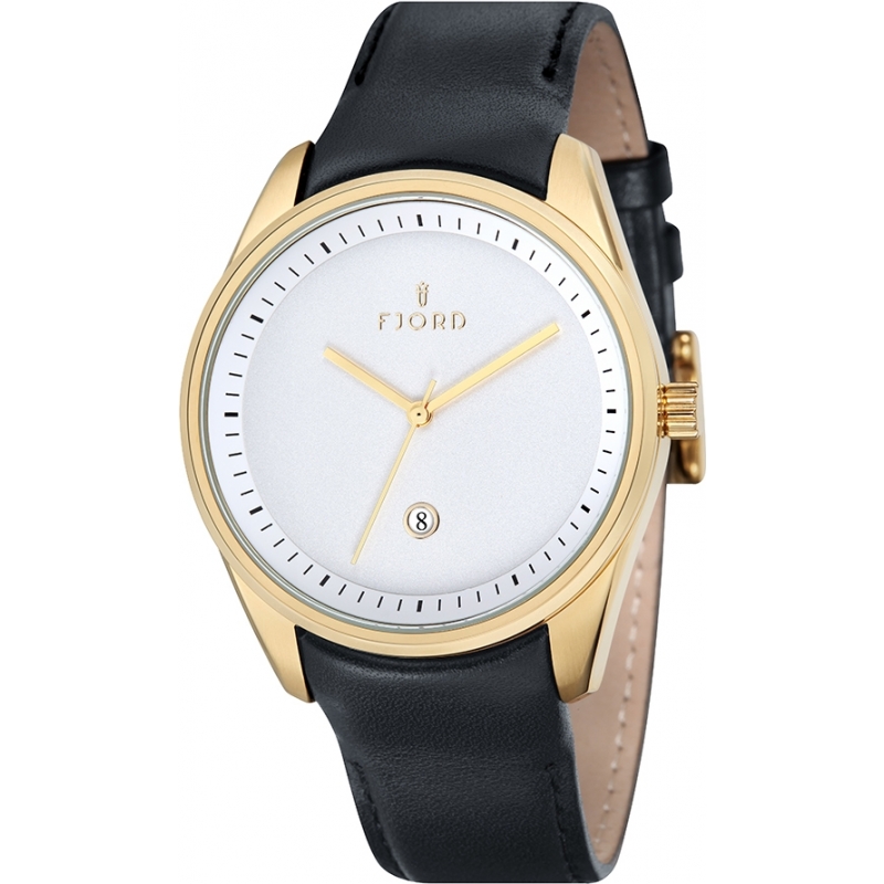 Fjord Mens Dan 3 Hand Gold Black Watch