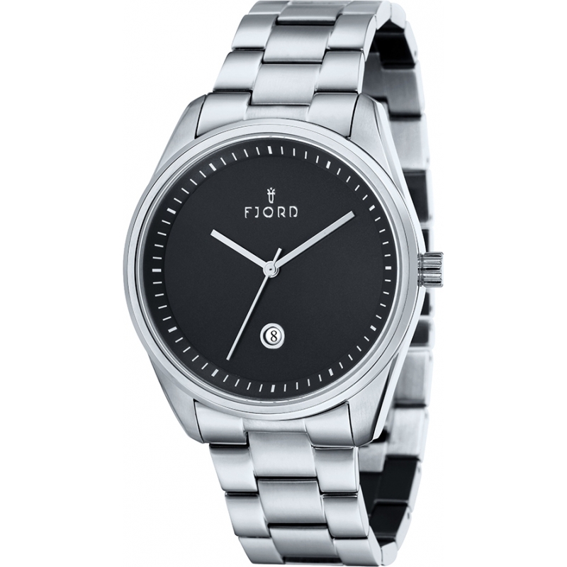 Fjord Mens Dan 3 Hand Black Silver Watch