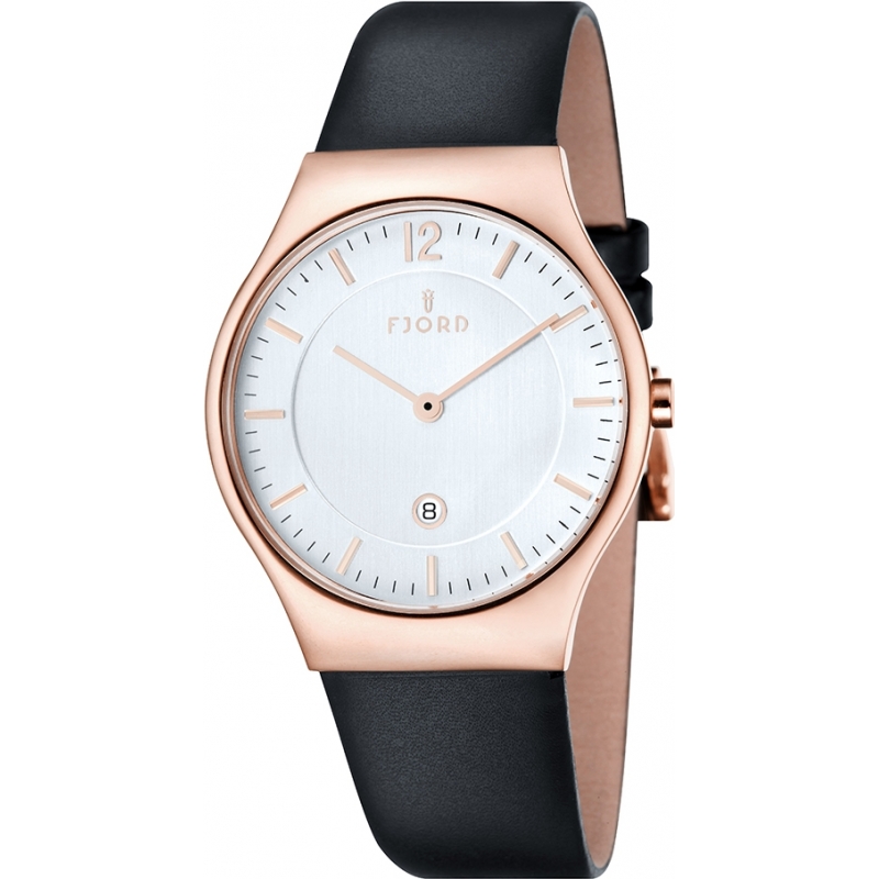 Fjord Mens Olle 2 Hand Rose Gold Black Slim Watch