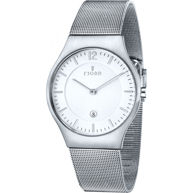 Fjord Mens Olle 2 Hand Silver Mesh Slim Watch