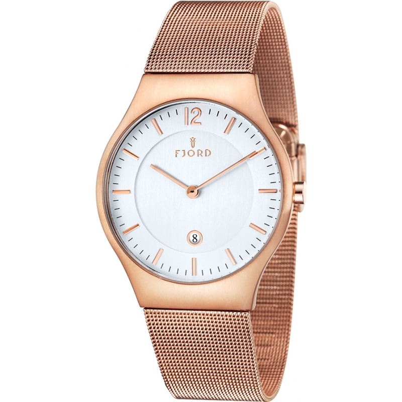 Fjord Mens Olle 2 Hand Rose Gold Mesh Slim Watch