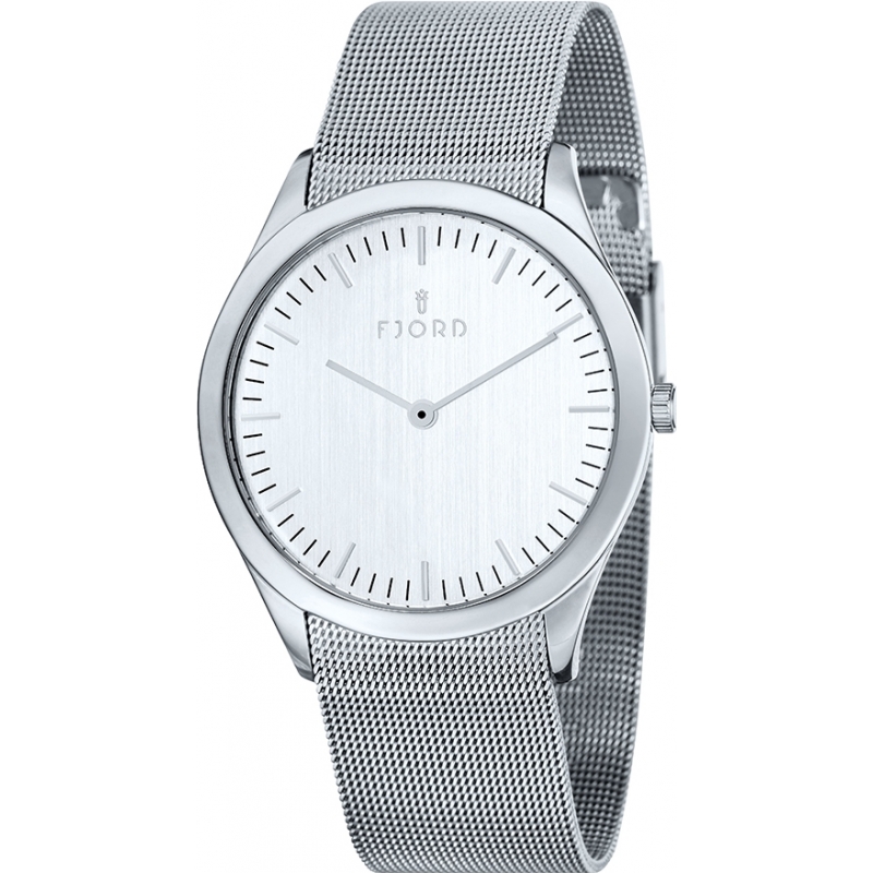 Fjord Mens Munan 2 Hand White Silver Mesh Watch