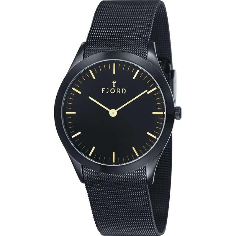 Fjord Mens Munan 2 Hand All Black Mesh Watch