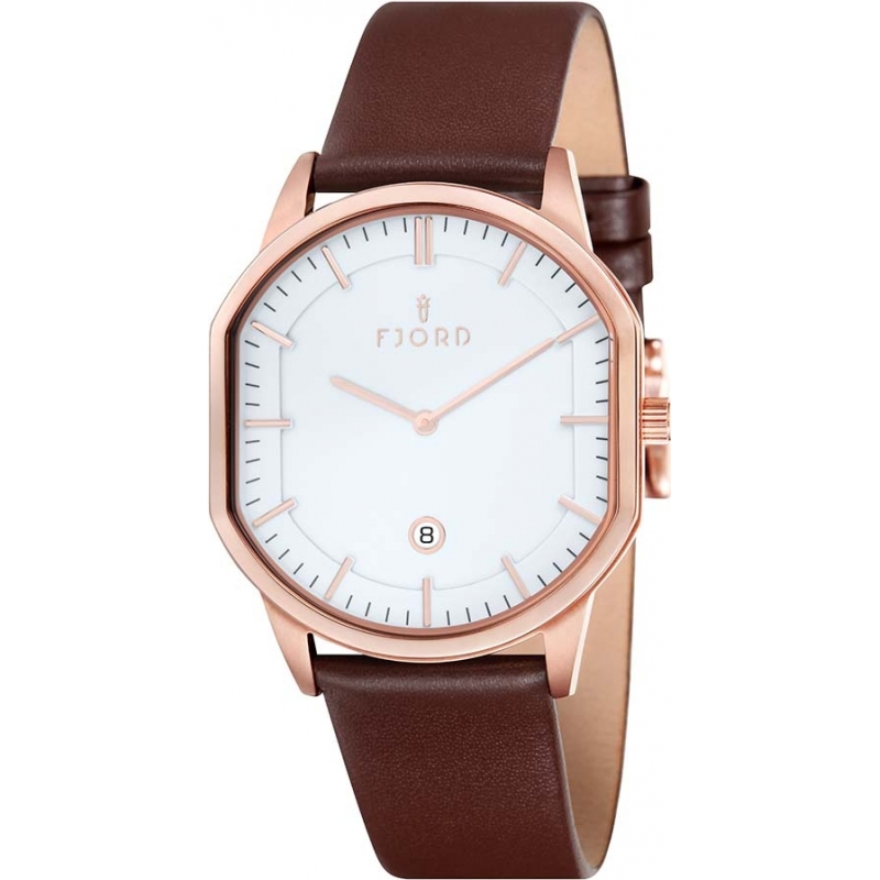 Fjord Mens Stein 2 Hand Rose Gold Brown Slim Watch