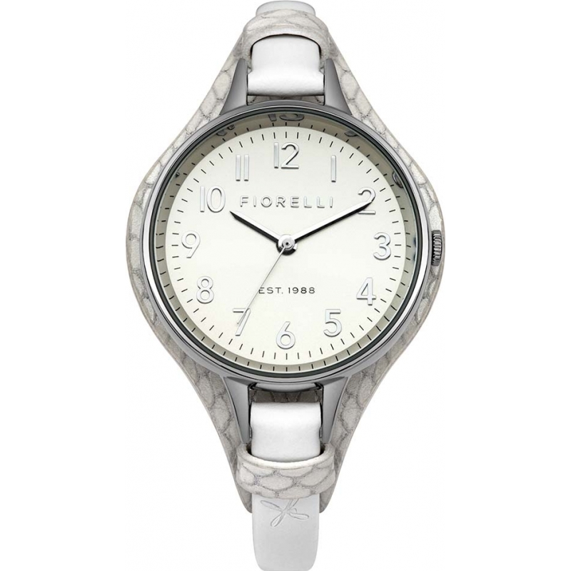 Fiorelli Ladies Silver White Leather Cuff Watch