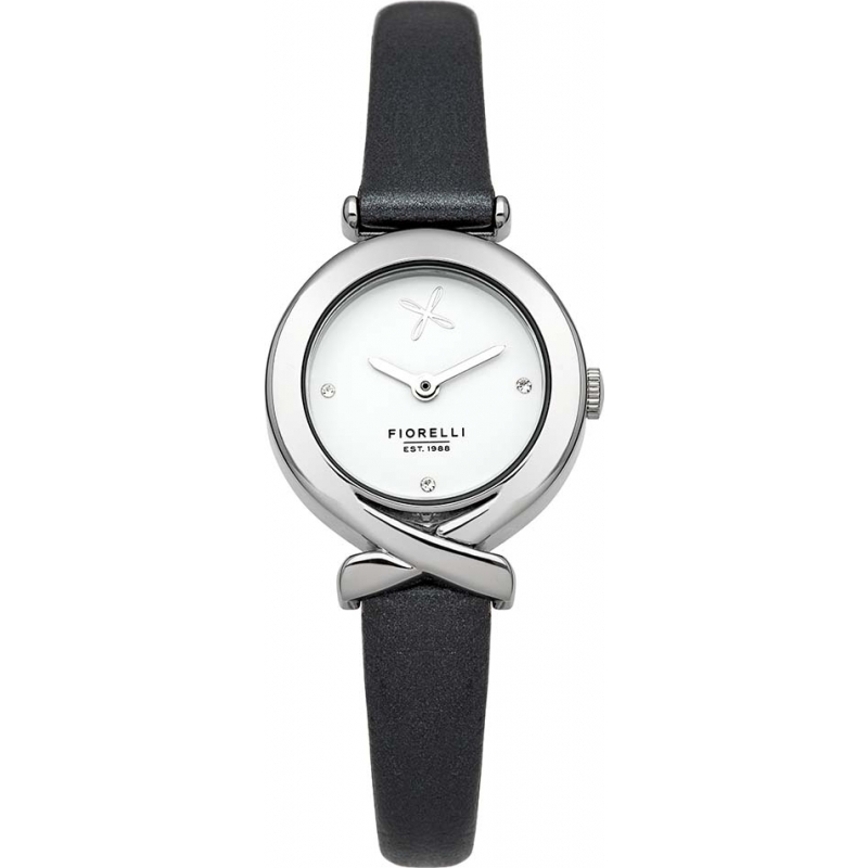 Fiorelli Ladies Silver Black Leather Strap Watch