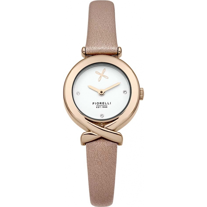 Fiorelli Ladies Rose Gold Plated Nude Leather Strap Watch