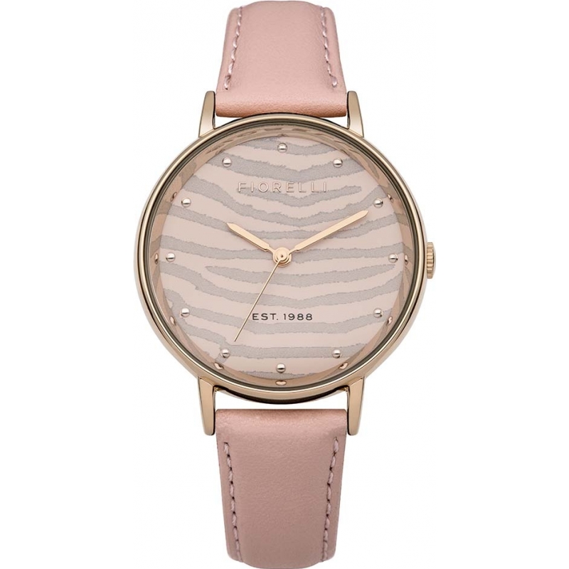 Fiorelli Ladies Nude Leather Strap Watch with Rose Gold Etched Zebra Pattern Dial