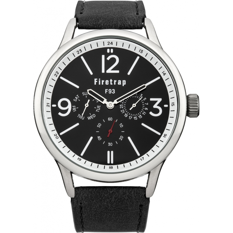 Firetrap Mens Black Leather Strap Watch