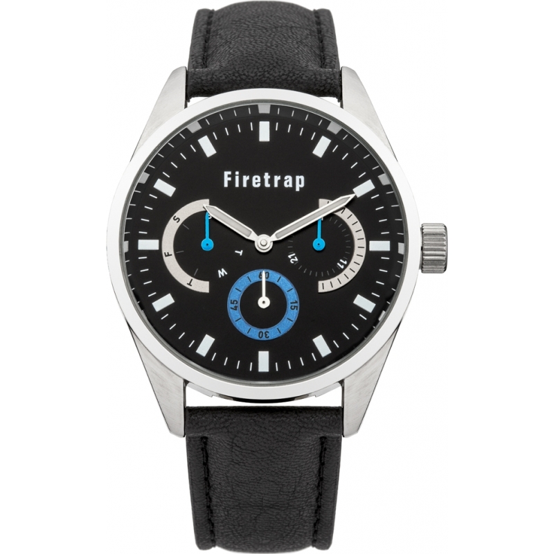 Firetrap Mens Black Leather Strap Watch