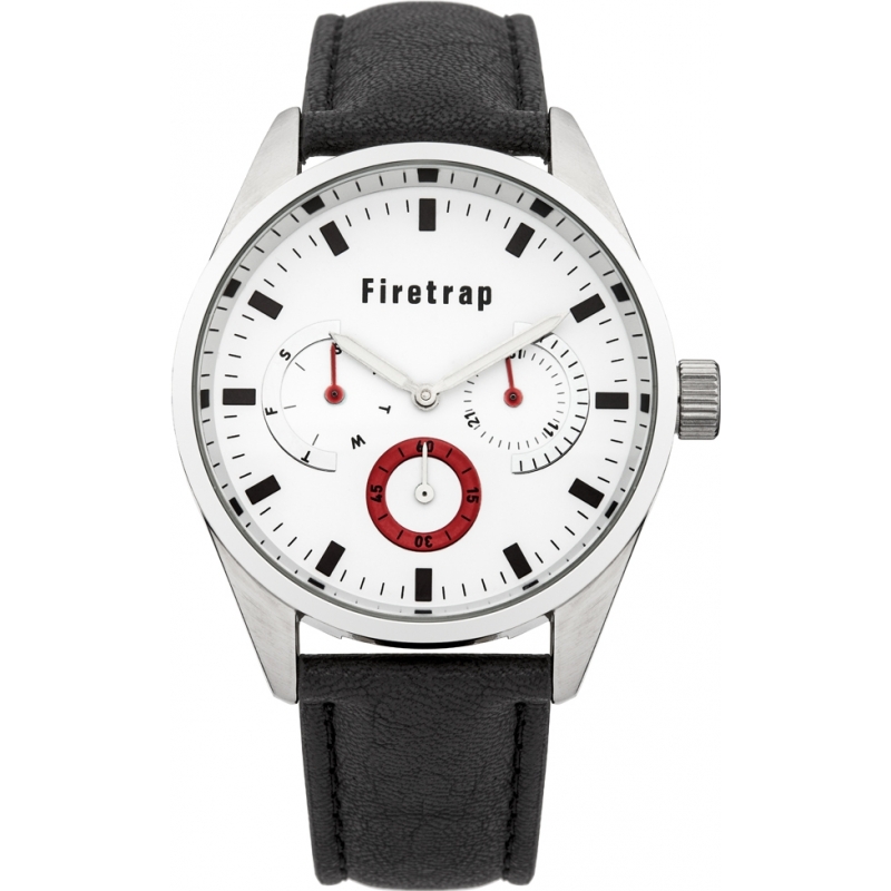 Firetrap Mens Black Leather Strap Watch