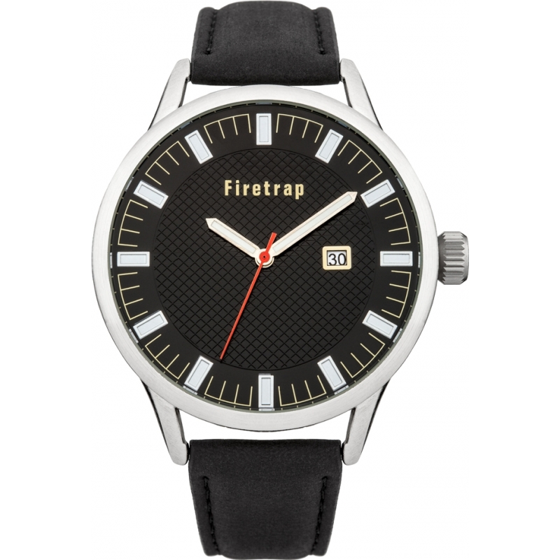 Firetrap Mens Black Leather Strap Watch