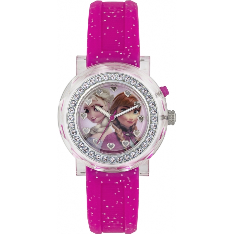 Frozen Girls Anna and Elsa Flashing Watch with Pink Glitter Band