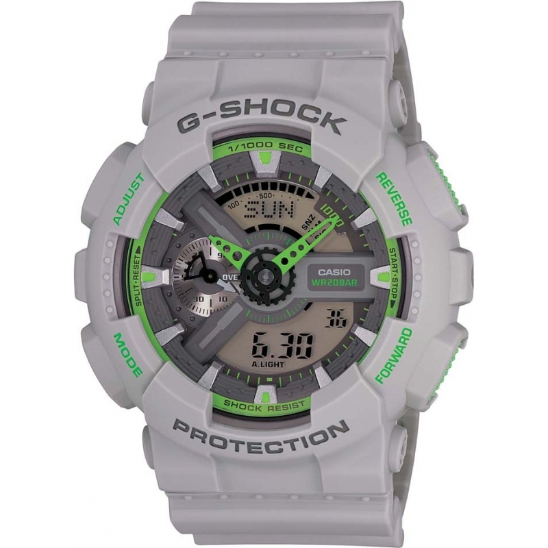 Casio Mens G-Shock Neon Grey Resin World Time Combi Watch