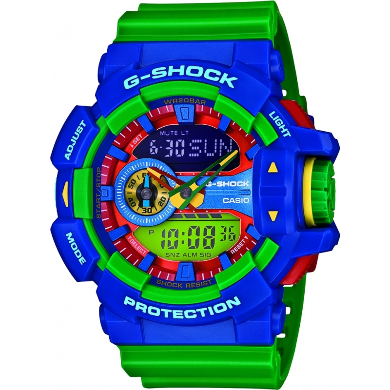 Casio Mens G-Shock World Time Green Resin Strap Combi Watch