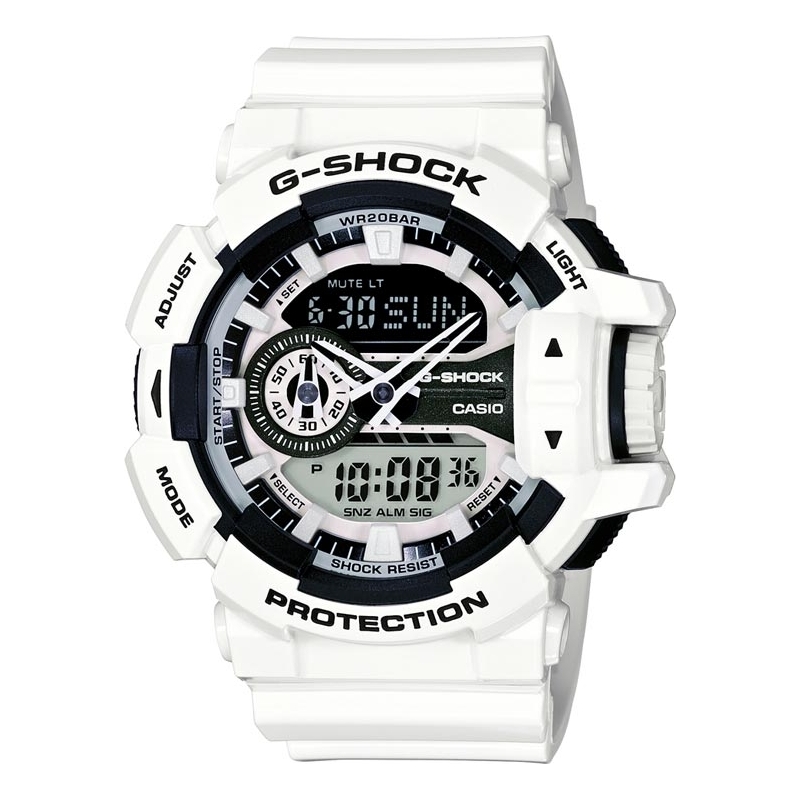 Casio Mens G-Shock World Time White Resin Strap Combi Watch