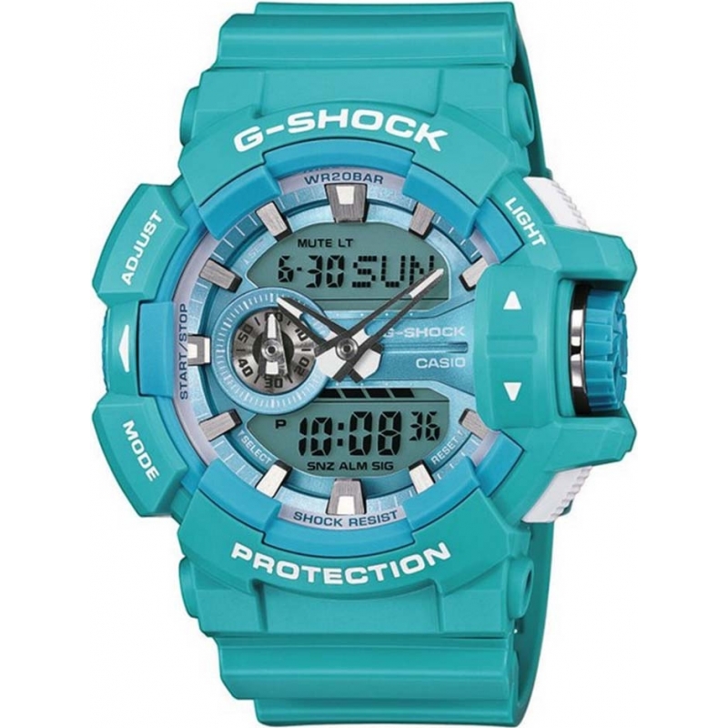 Casio Mens G-Shock Turquoise Resin World Time Combi Watch