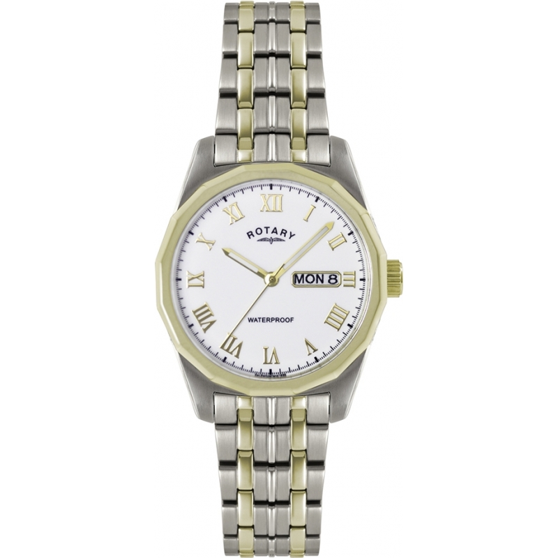 Rotary Mens Timepieces White Two Tone Watch