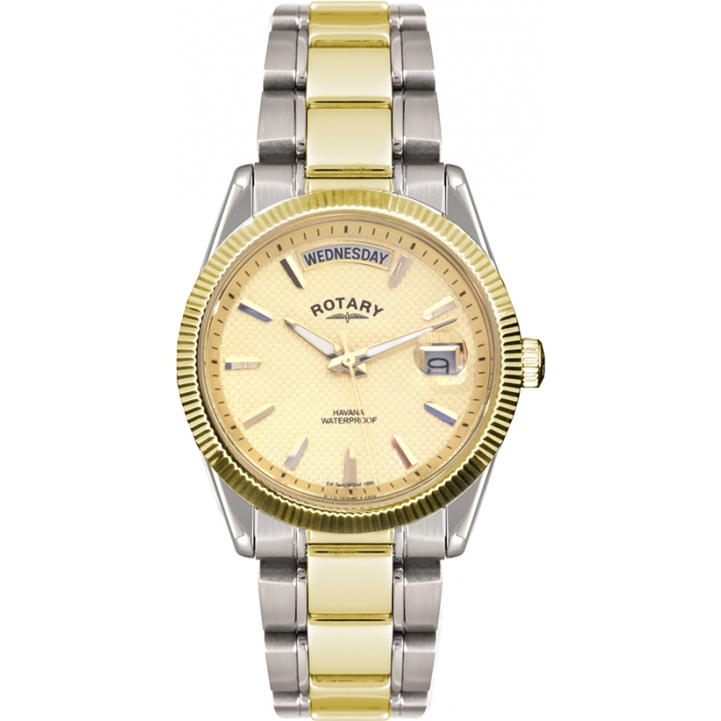 Rotary Mens Timepieces Havana Silver Gold Watch