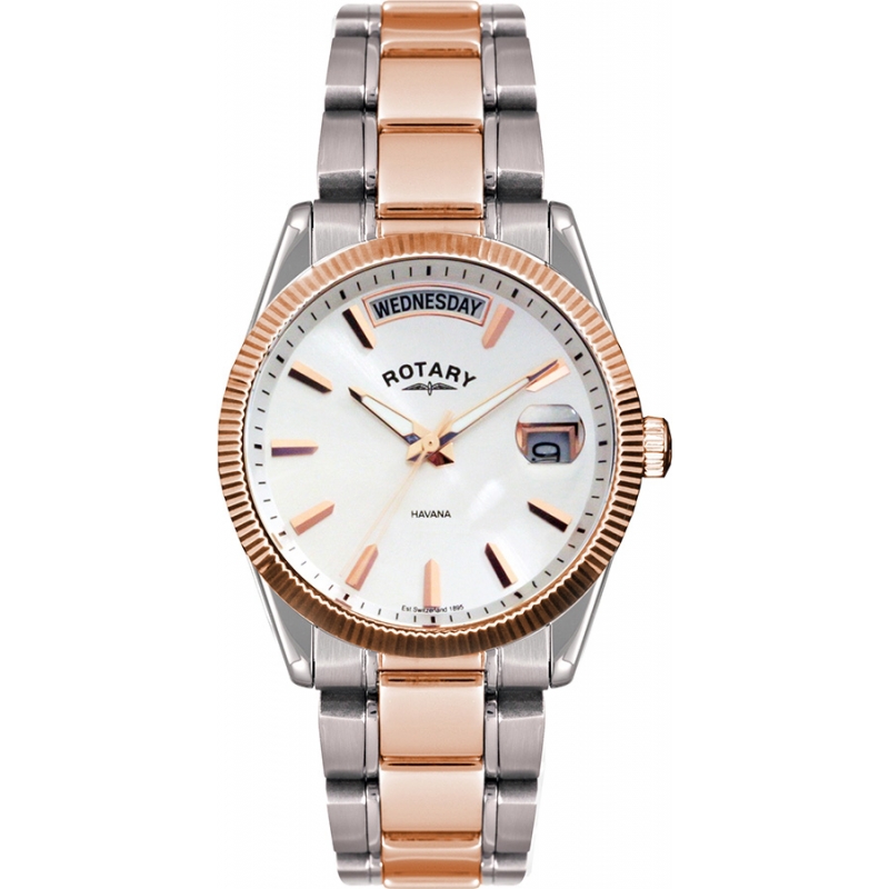 Rotary Mens Timepieces Havana Silver Rose Gold Watch