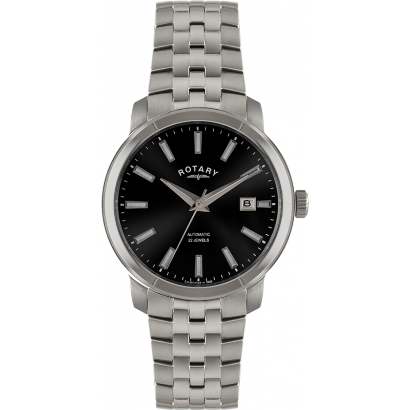 Rotary Mens Timepieces Black Silver Automatic Watch