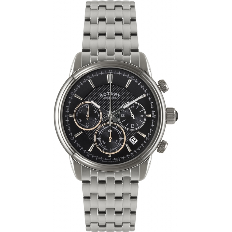 Rotary Mens Timepieces Monaco Black Silver Chronograph Watch