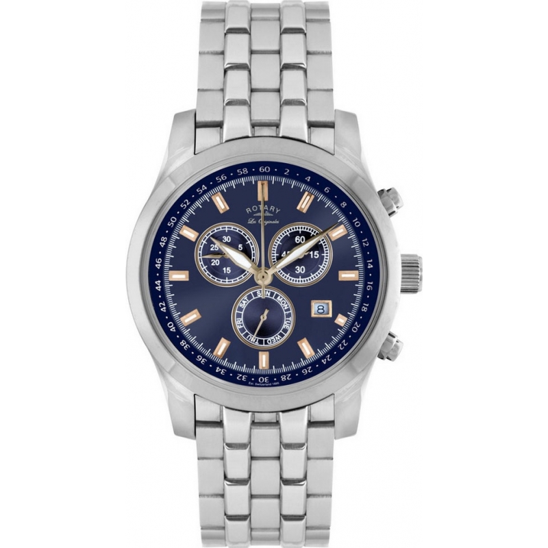 Rotary Mens Les Originales Blue Steel Chronograph Watch