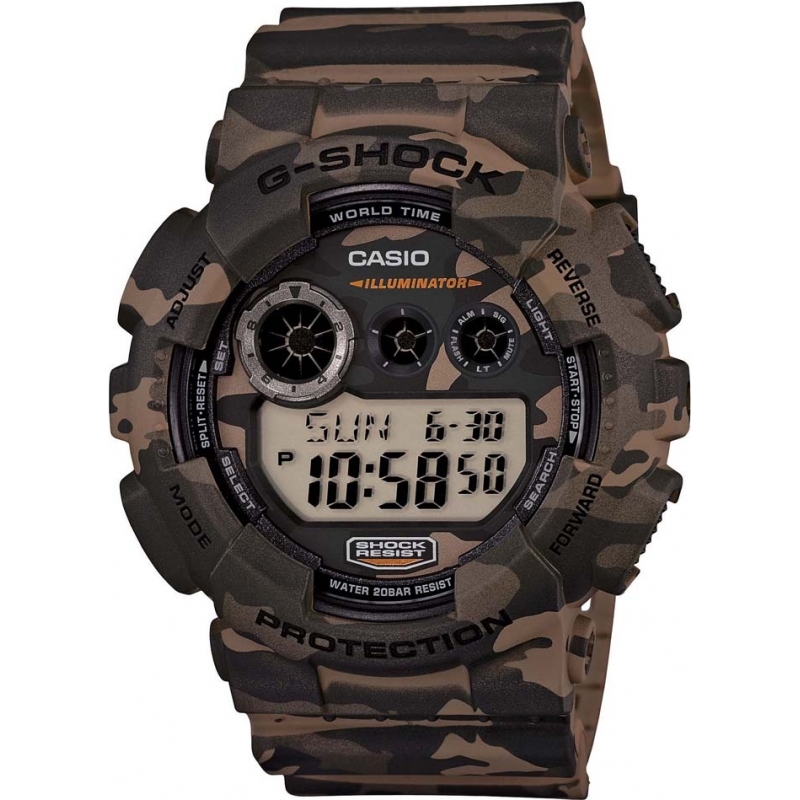 Casio Mens G-Shock Brown Camo Resin World Time Watch