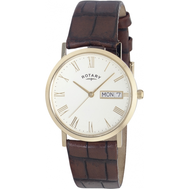 Rotary Mens Timepieces Windsor White Brown Ultra Slim Watch
