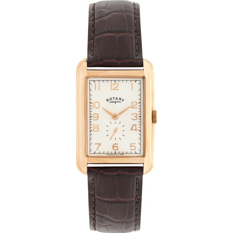 Rotary Mens Timepieces Portland Rose Gold Brown Leather Strap Watch