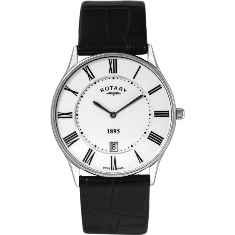 Rotary Mens Ultra Slim White Black Watch