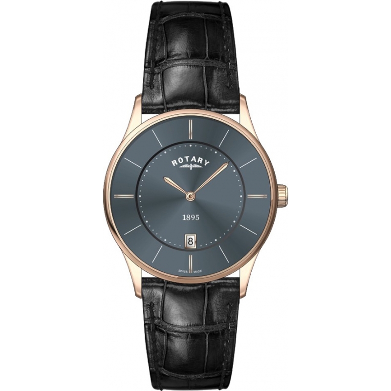 Rotary Mens Ultra Slim Grey Black Watch