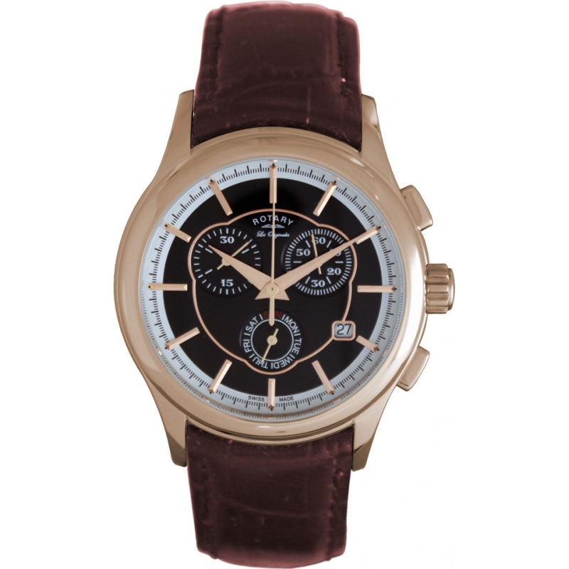 Rotary Mens Les Originales Gold Brown Chronograph Watch