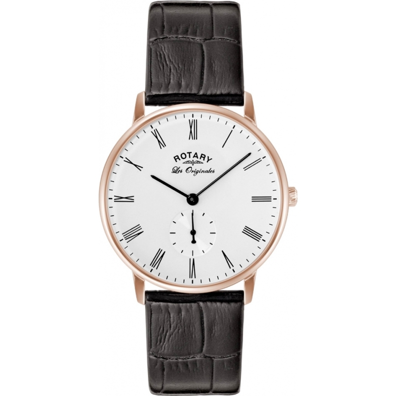 Rotary Mens Les Originales Kensington Rose Gold Black Watch