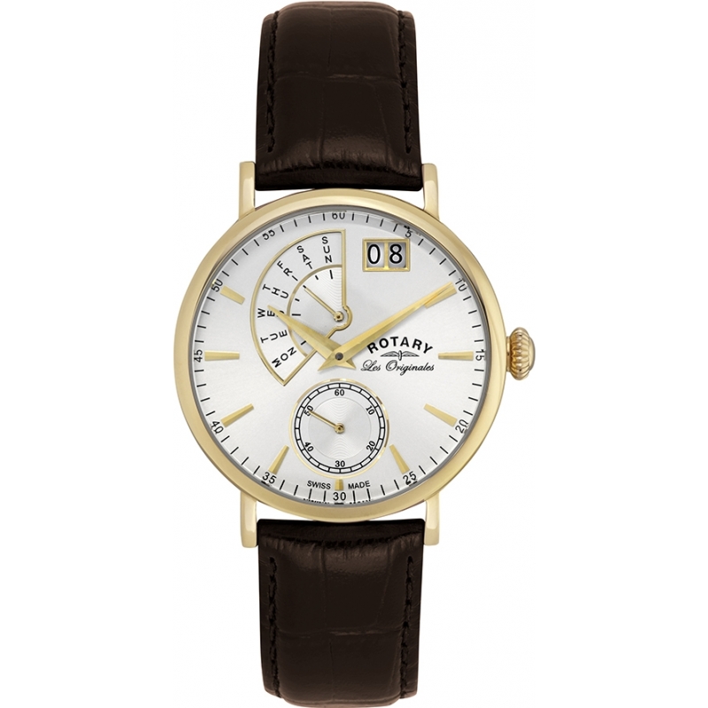 Rotary Mens Les Originales Big Date Gold Brown Watch