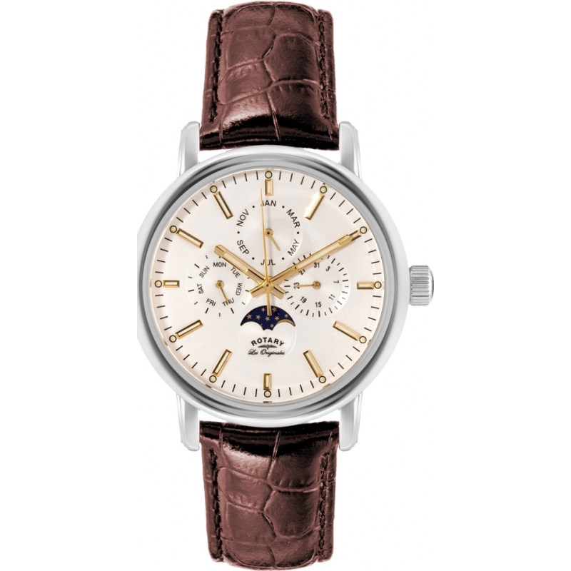 Rotary Mens Les Originales Greenwich Steel Brown Watch