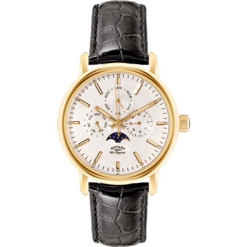 Rotary Mens Les Originales Greenwich Gold Black Watch