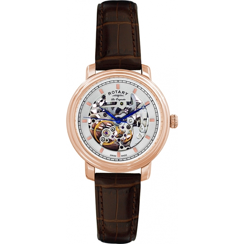 Rotary Mens Les Originales Jura Automatic Skeleton Rose Gold Watch