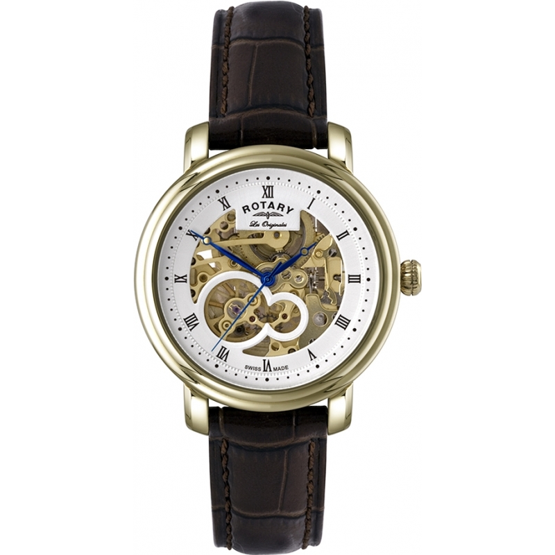 Rotary Mens Les Originales Jura Automatic Skeleton Gold Watch