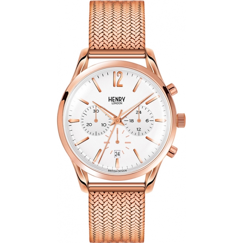 Henry London Ladies Richmond White Rose Gold Chronograph Watch