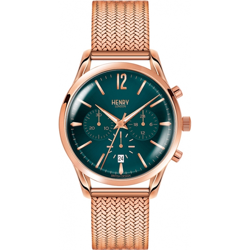 Henry London Ladies Stratford Mallard Green Rose Gold Chronograph Watch