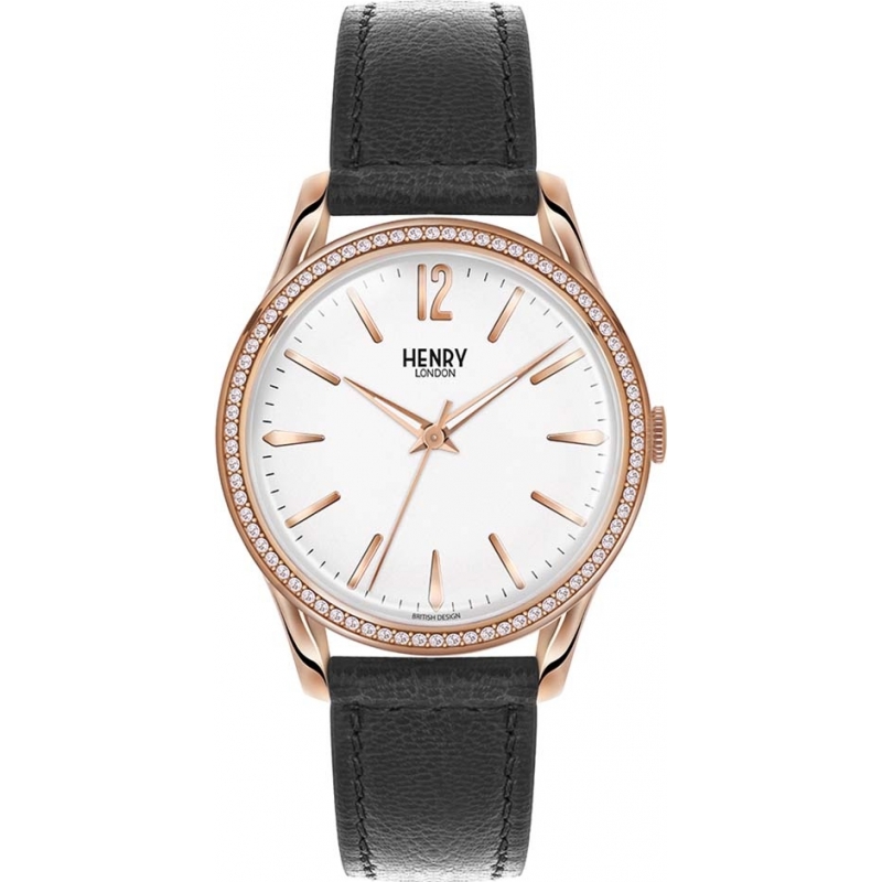 Henry London Ladies Richmond White Black Watch with Swarovski Elements