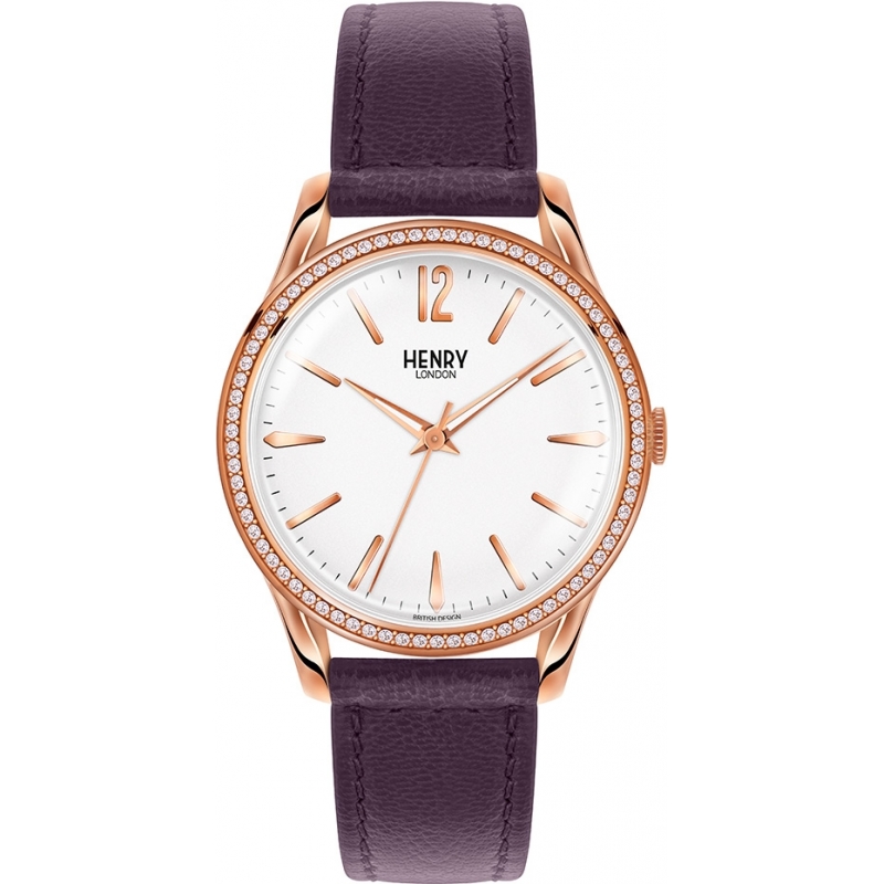 Henry London Ladies Hampstead White Purple Watch with Swarovski Elements