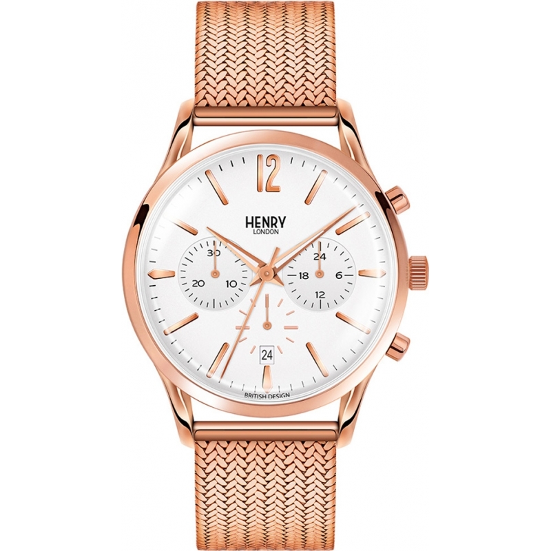 Henry London Mens Richmond White Rose Gold Chronograph Watch