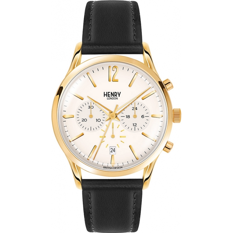 Henry London Mens Westminster Pale Champagne Black Chronograph Watch