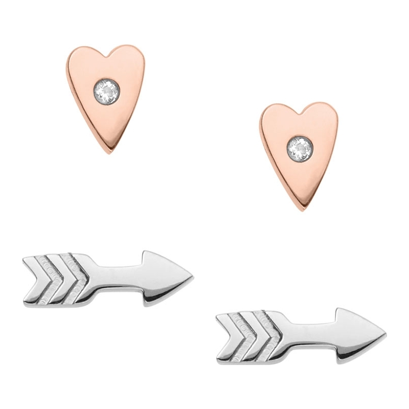 Fossil Ladies Motifs Heart and Arrow Steel Earrings