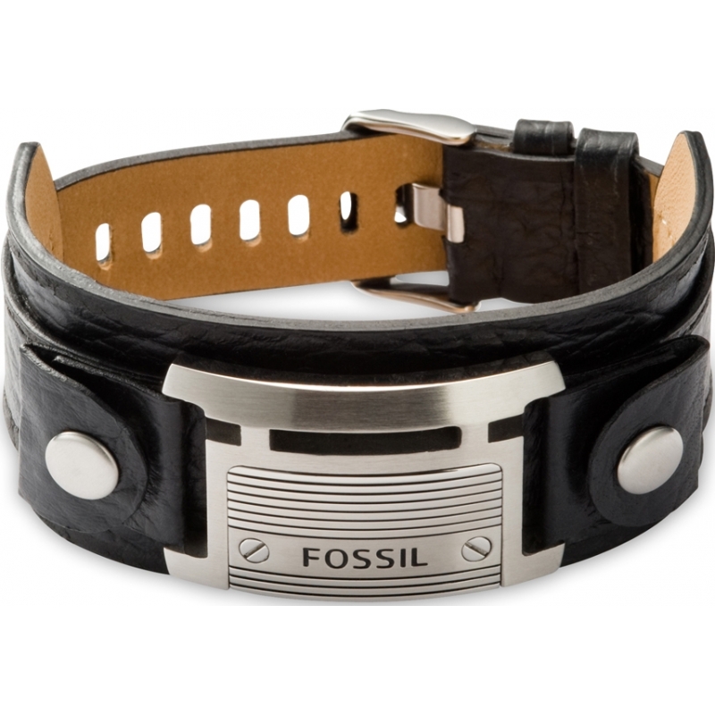 Fossil Mens Casual Black Leather Bracelet